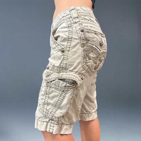 Rock Revival Cargo Shorts Men’s 29 Grunge Skater Grey Camo Embroidered Goth - Picture 5 of 8